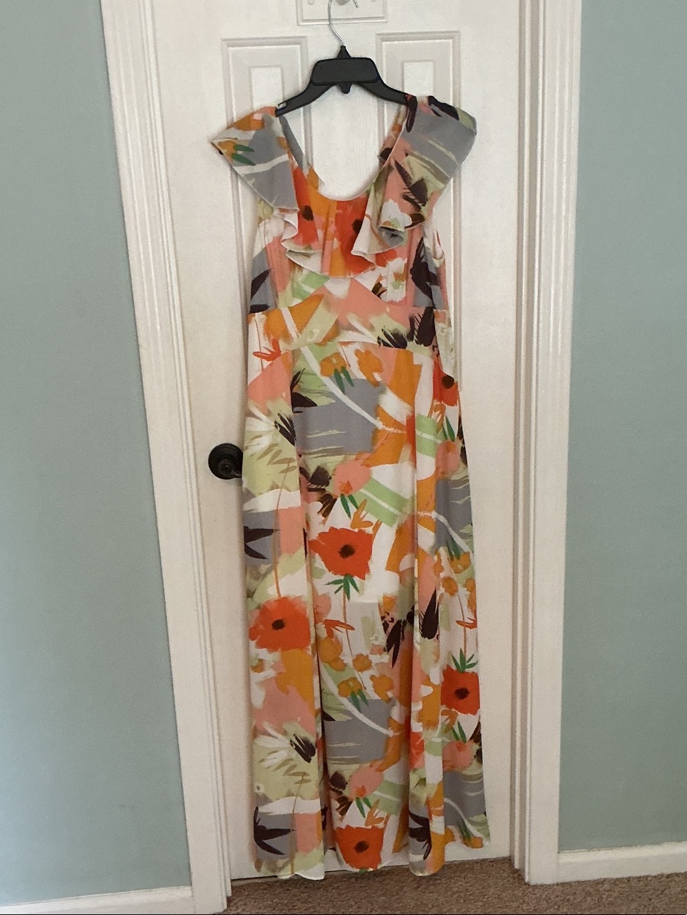 Ruffled Floral Maxi Dress in Peach and Orange